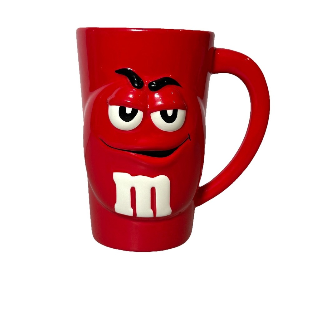 M&M'S Galerie Tall‎ Red Kiss Hearts 3D Face Mug Handle Advertising Novelty NWOB